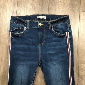Dark Wash Jeans w/ Red & Green Stripe on Side